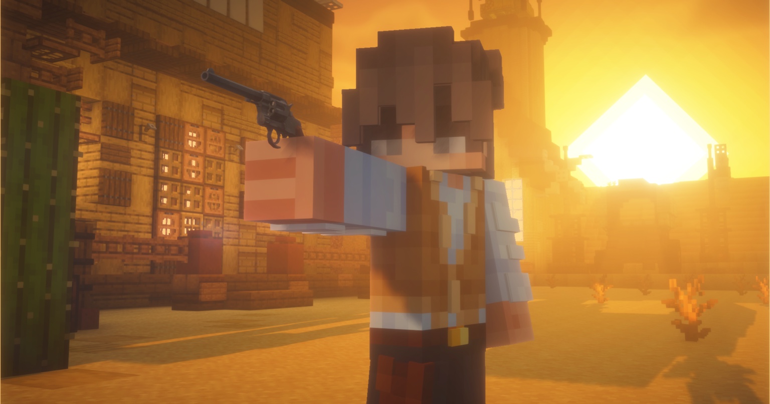 Minecraft western character in a sunlit town