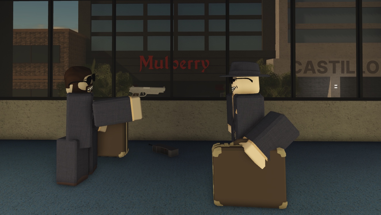 Roblox characters in a city roleplay scene
